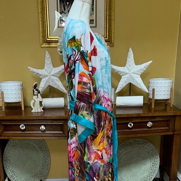 Venus Floral Tropical Boho Kimono Beach Resort Multicolor Swim Cover-Up Md /Lrg - Picture 6 of 14